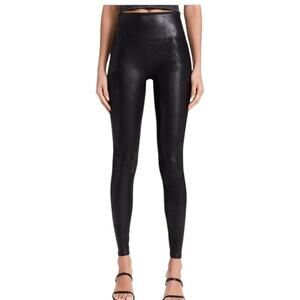 Spanx Faux Leather High Waisted Black Leggings Stretchy Pants Size Large